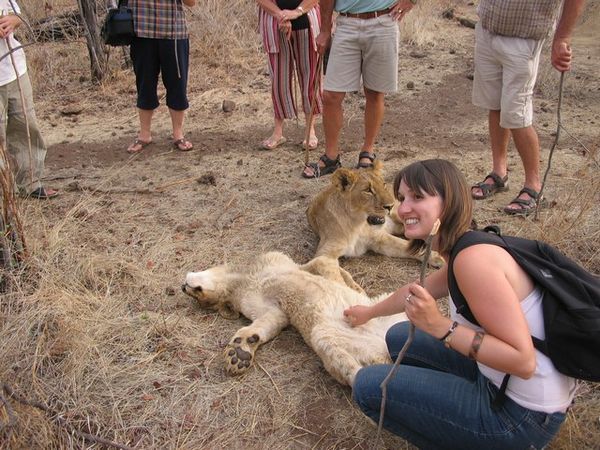 Steph with lion cub