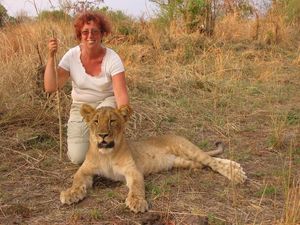 Jen with lion cub