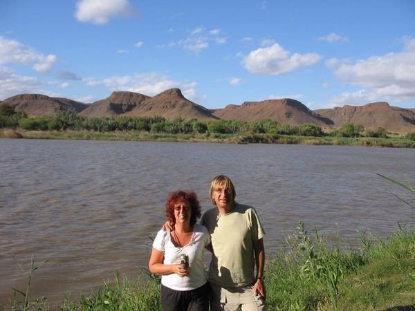 Jen with Ron by the Orange River