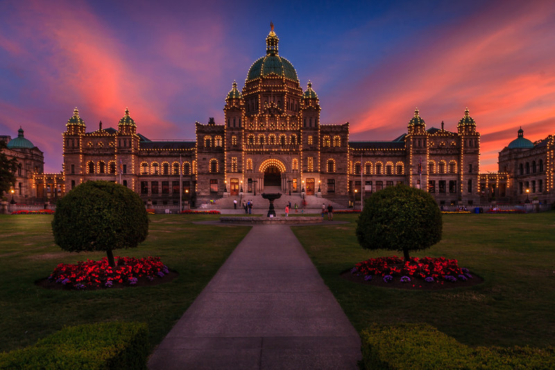 Victoria Legislature Building at Sunset