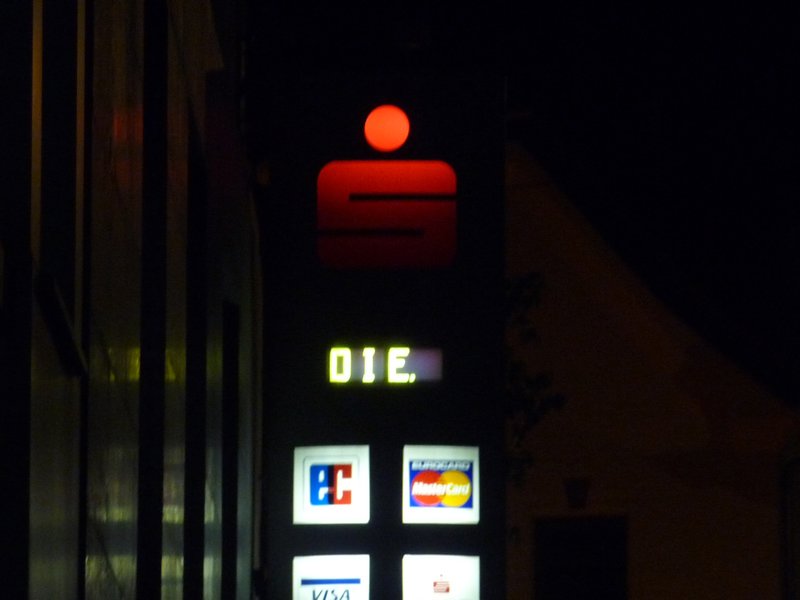 A sign that says die