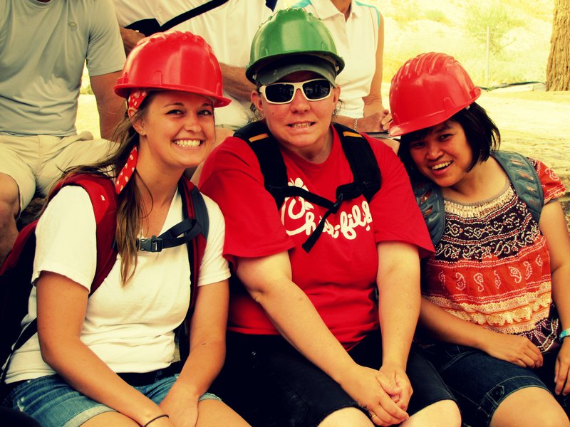 Ellie, Megan, and Sharon at Beer-Sheva getting ready to hike into the water cisterns.