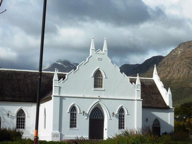 Franschhoek Church - note the snow on the mountain top