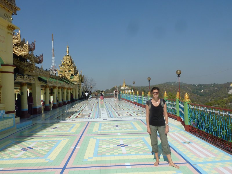 Kate is blinded by the sun at Sagaing Hill