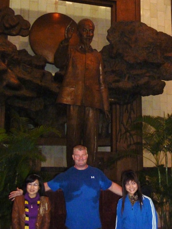 A very wet me with Ho Chi Minh and two new friends
