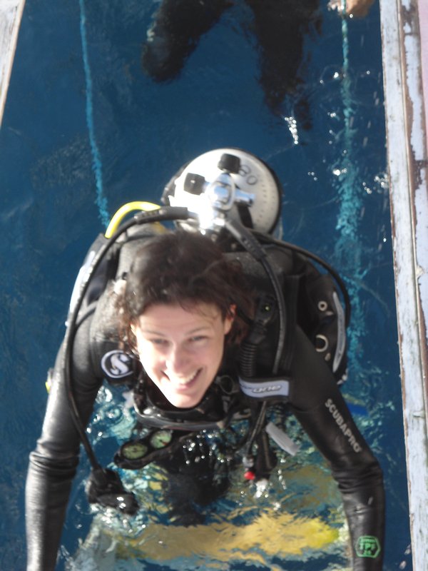 Kate is all smiles after finishing her dive