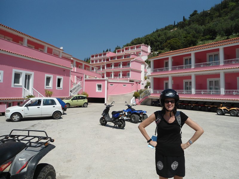 Evil Knievel outside a small part of the Pink Palace - Corfu