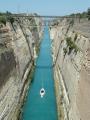 A boat passing through the Corinth Canal