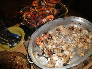 Grilled crayfish and fish