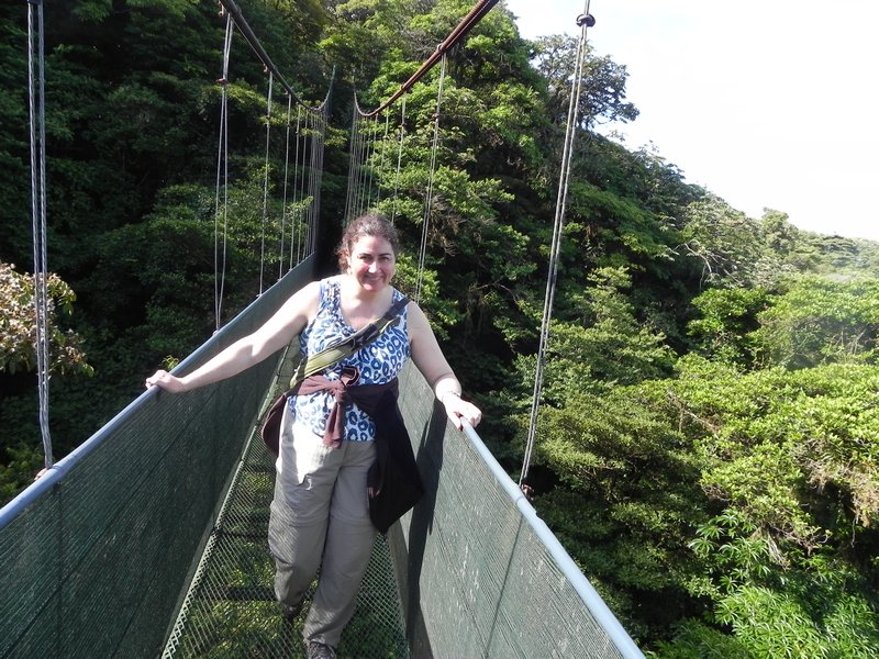 Kim on a suspended walkway high above the cloudforest floor