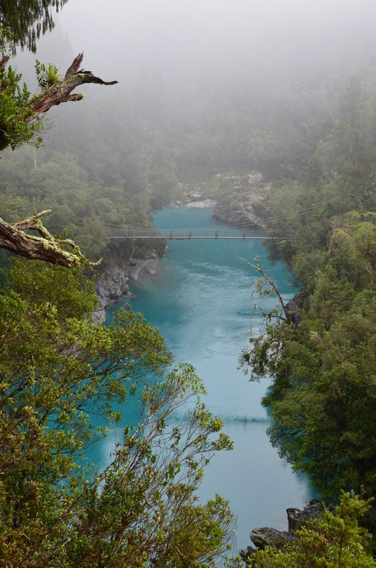 Our first view of the crazy torquoise waters of Hokitika Gorge