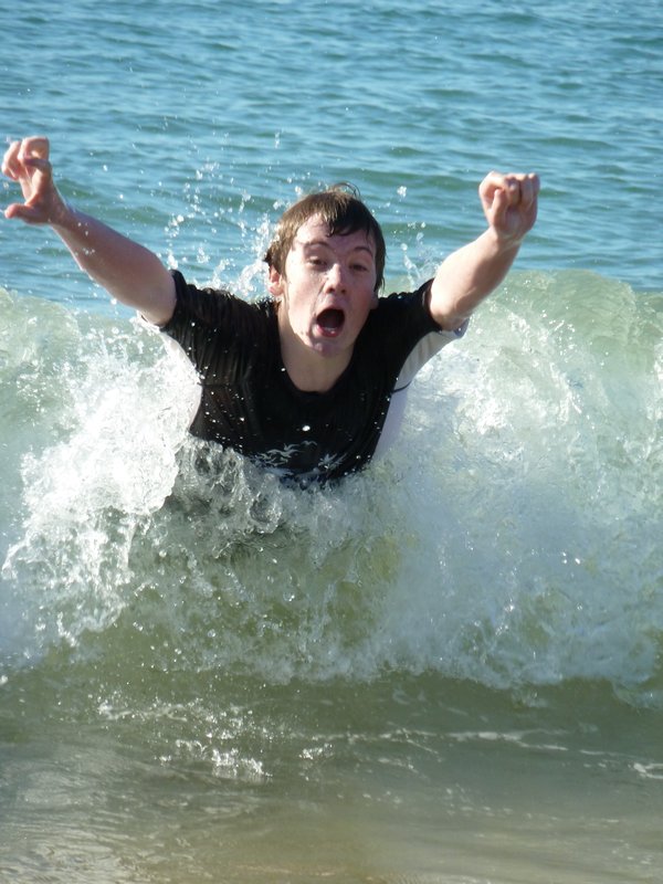 Geddy enjoying the waves at Noosa Beach