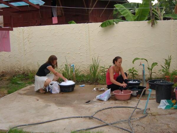 Karen & Ann-Marie washing clothes