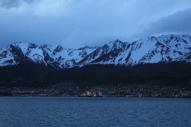 The lights of Ushuaia on our return