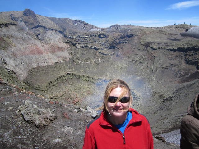 Shelley with the crater behind