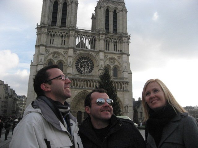 Brad, Matt and Leanne outside Notredam