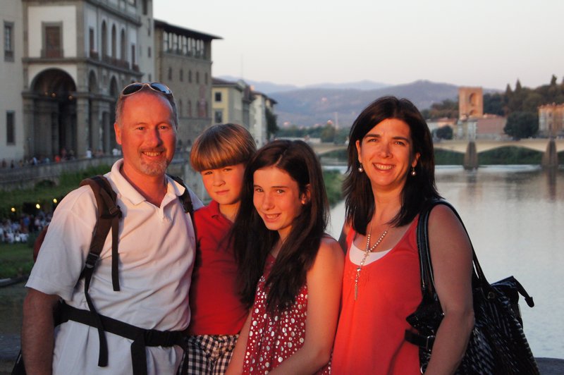 The family, Ponte Vecchio at sunset