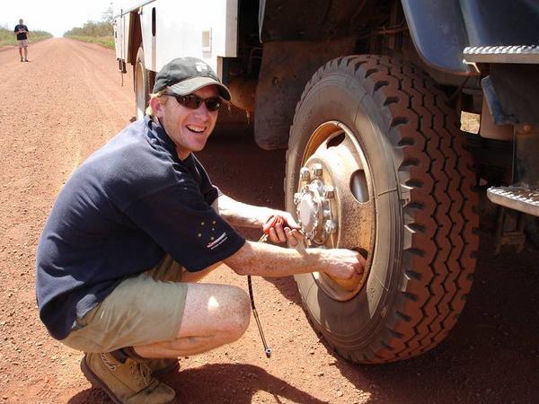 Lee adjusting the tyres