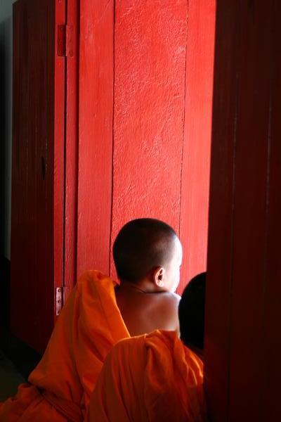 Young monks at the window