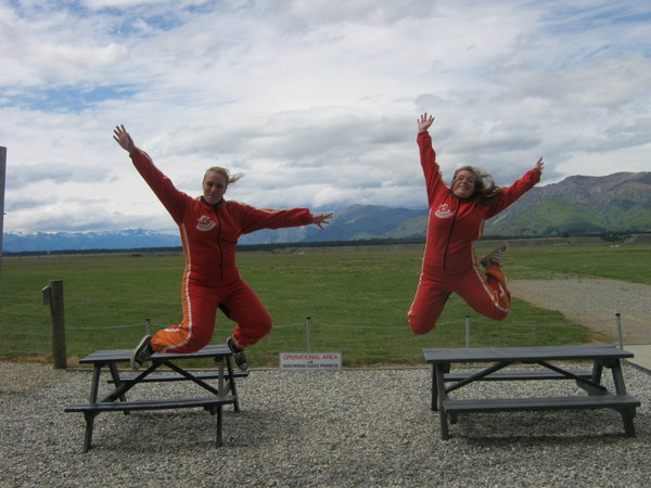 Practising jumping before we jump out the plane...