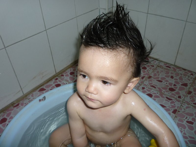 Having his bath