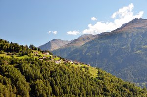 View from chalet across to a perched village