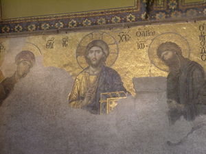 Partially restored original frescoes