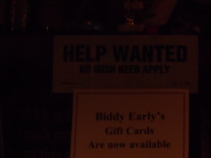 a sign in an irish bar