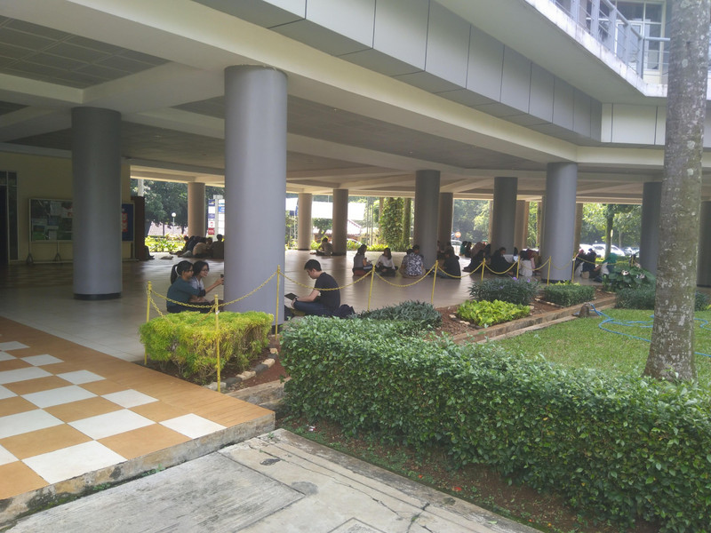 At faculty building lobby area