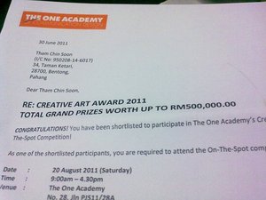 Letter from The One Academy