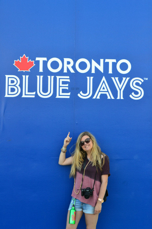 Jade outside the home of the Blue Jays Baseball team