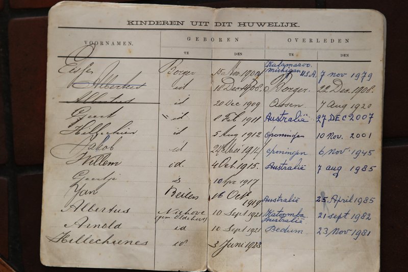 Woldhuis family birth, death and marriage record