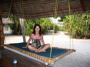 Rach sitting in the veranda in our beach bungalow