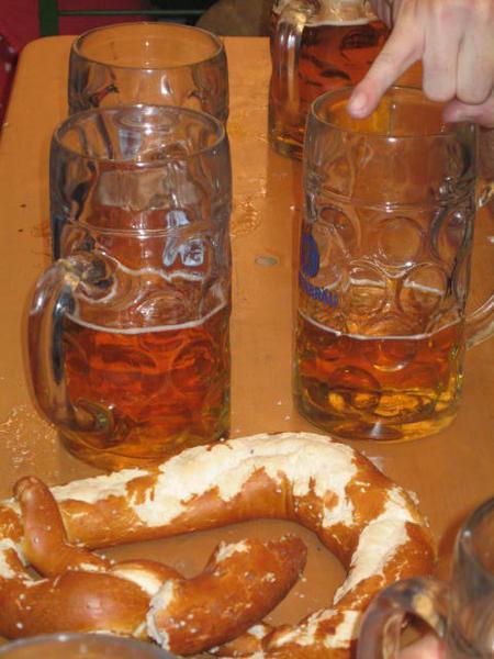 yummy beer and pretzel