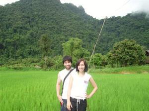 Trekking through the rice paddies 