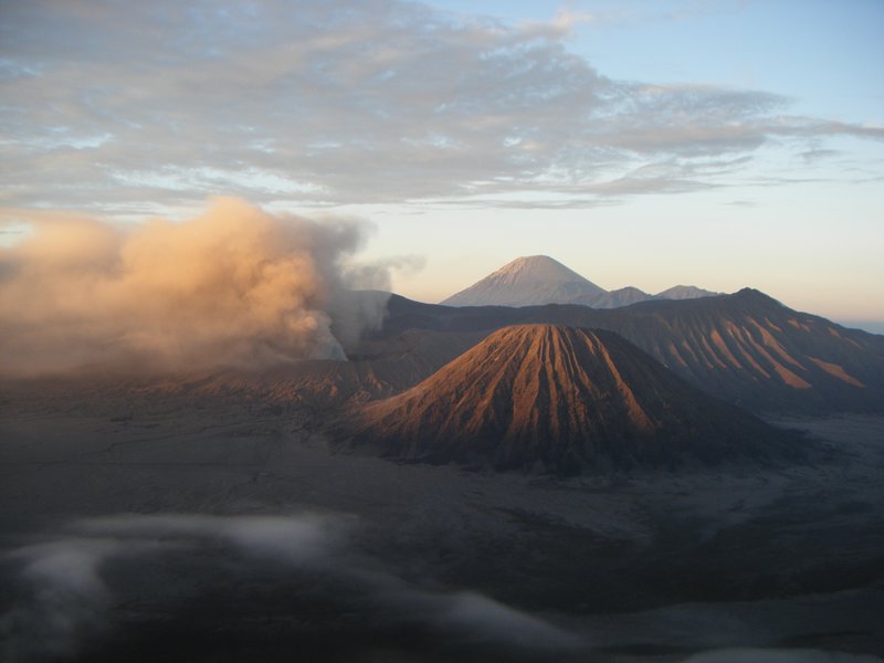 Volcanic Range with Bromo on the left pluming smoke