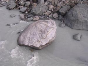 A boulder downstream from the Fox glacier.