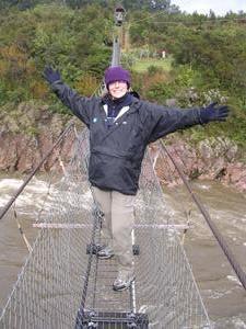 Joey being brave on NZ's longest swing bridge.