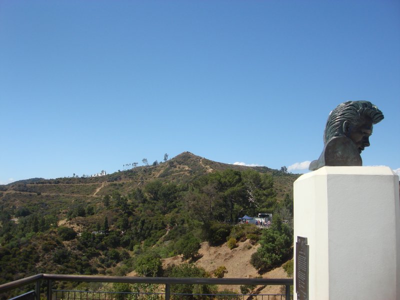 Mt. Hollywood Peak and the James Dean Bust on the grounds of Griffith Observatory