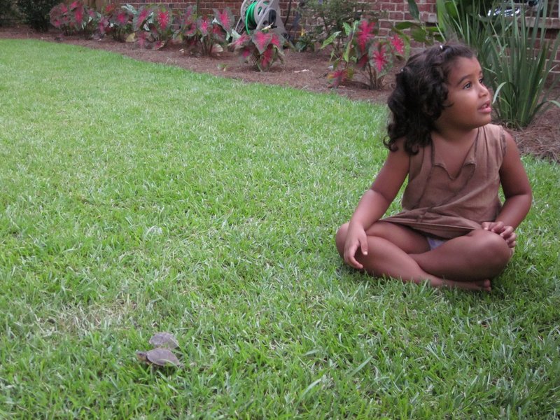 Isabel with her baby turtles