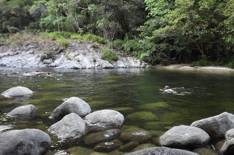 Taking a dip in a fresh water creek  at Cape Trib