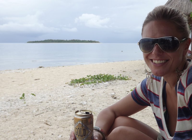 Karen drinking on South Sea Island