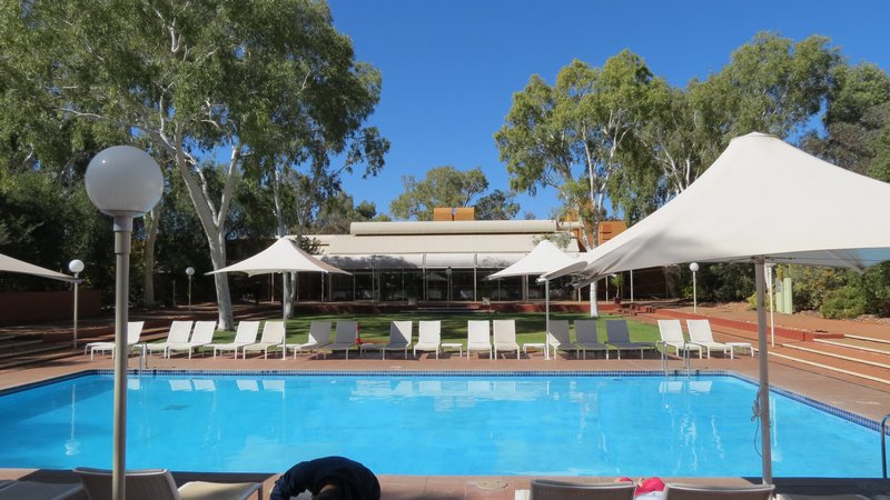 Pool area at our hotel, Desert Garden Inn