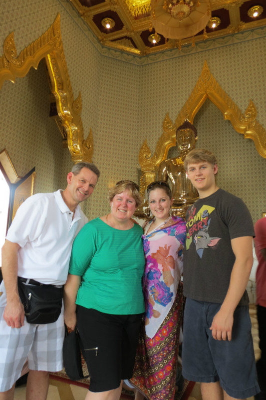 The Breton Family inside the Wat Traimit