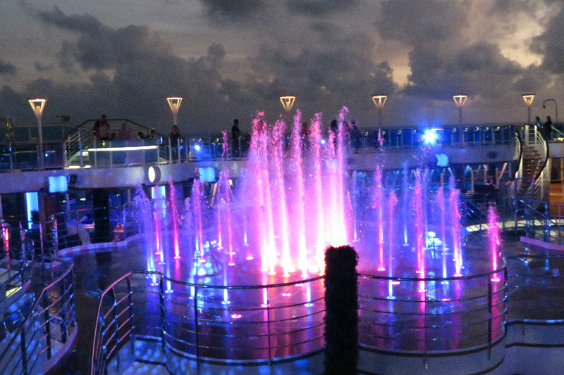Evening water show at the main pool