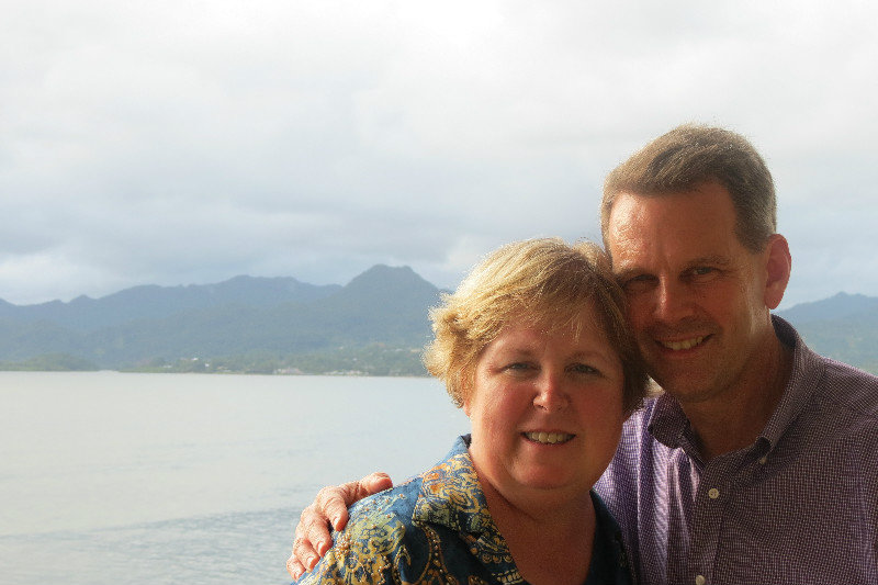 Cindy and Todd with the Fiji mountains in the background