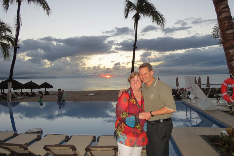 Todd and Cindy, Pool Side with sunset