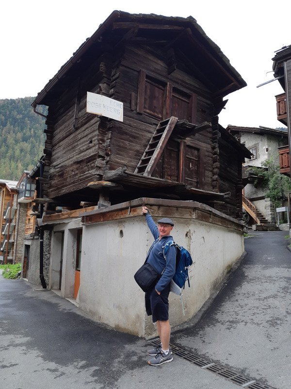GG checking the unusual foundations in Zermatt old village