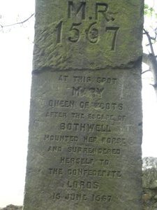 Stone at the top of Carberry Hill dated 1527 Mary Queen of Scots surrendering