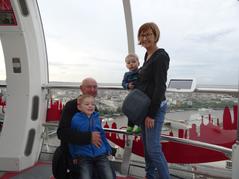 Lucas and Flynn on the London Eye with Nanny and Grandad